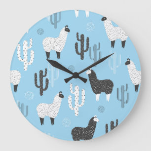 Llama and cactus, cute pattern. large clock