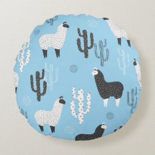 Llama and cactus, cute pattern. round cushion