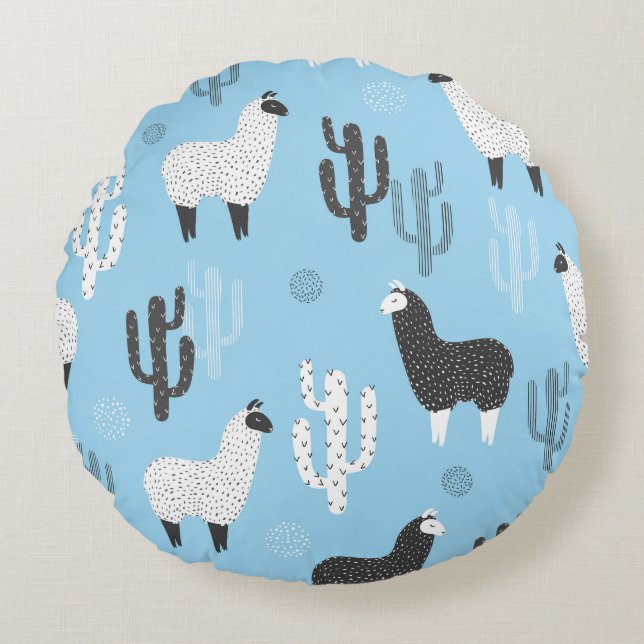 Llama and cactus, cute pattern. round cushion (Front)
