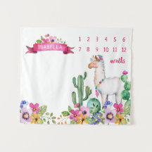 Llama and Cactus Floral Baby Name Milestone Photo