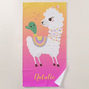 Llama and Cactus Friends Beach Towel