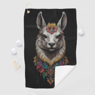Llama And Flower Portrait, Golf Towel