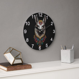 Llama And Flower Portrait, Large Clock