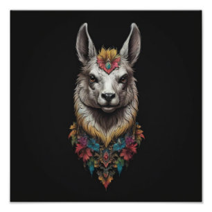 Llama And Flower Portrait,  Photo Print