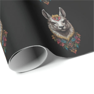 Llama And Flower Portrait, Wrapping Paper