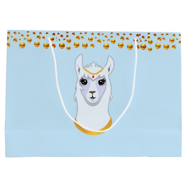 Llama and Golden Polka Dots Large Gift Bag (Back)