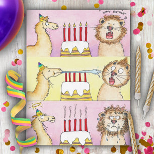 LLAMA AND LION Happy Birthday Comic postcard