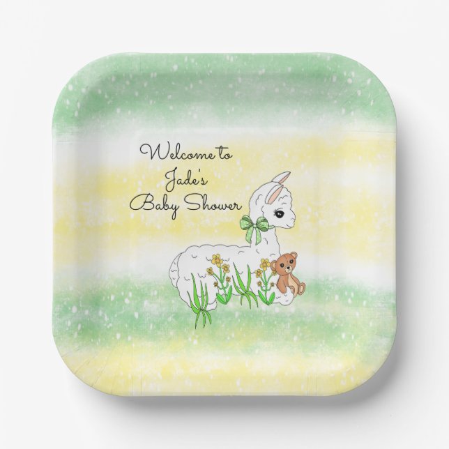Llama and Teddy Bear Themed Baby Shower Paper Plate (Front)