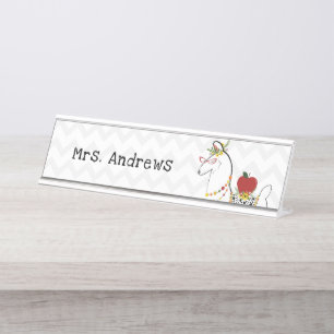 Llama Apple Teacher Chevron Floral Desk Name Plate