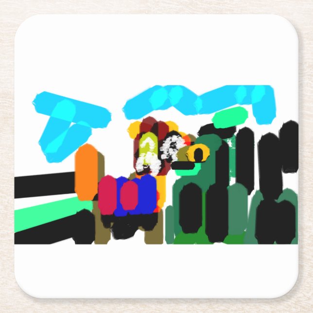Llama art joy square paper coaster (Front)