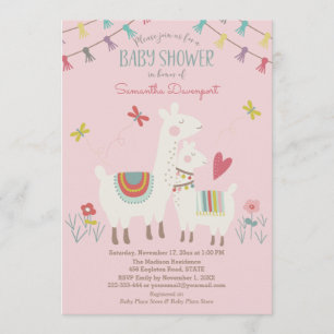 Llama Baby and Mama Shower Invitation Pink