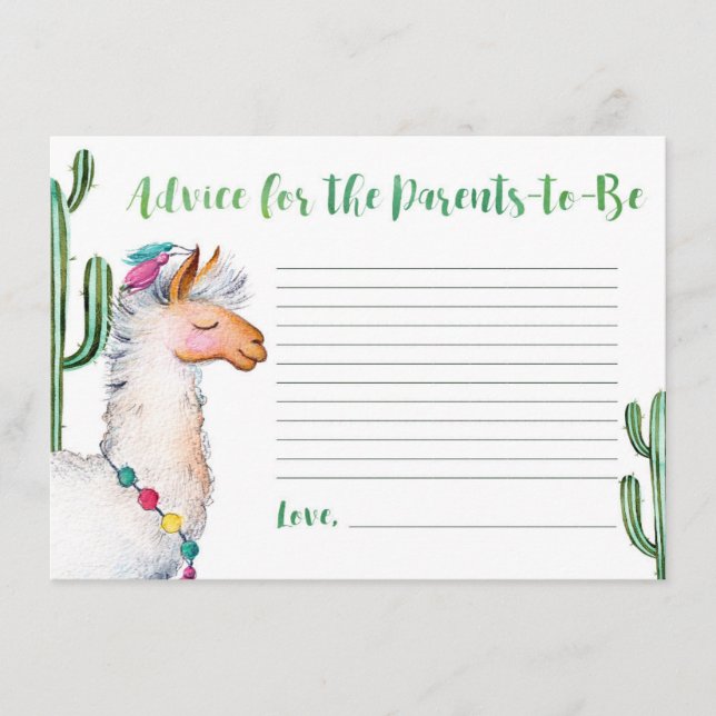 Llama Baby Shower Advice for Parents Enclosure Card (Front)