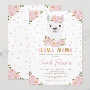 Llama Baby Shower Blush Floral Invitation
