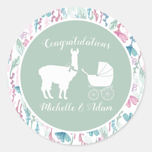 Llama Baby Shower  Classic Round Sticker (Front)
