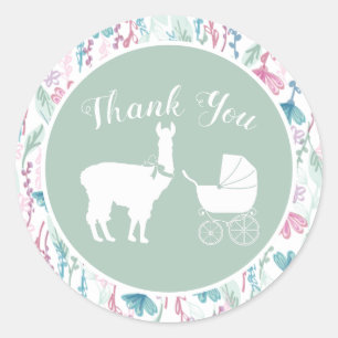 Llama Baby Shower Cute Green Gender Neutral Classic Round Sticker