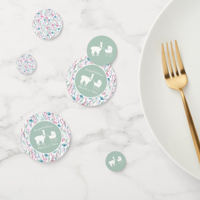 Llama Baby Shower Cute Green Gender Neutral Confetti (Group)
