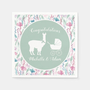 Llama Baby Shower Cute Green Gender Neutral Napkin