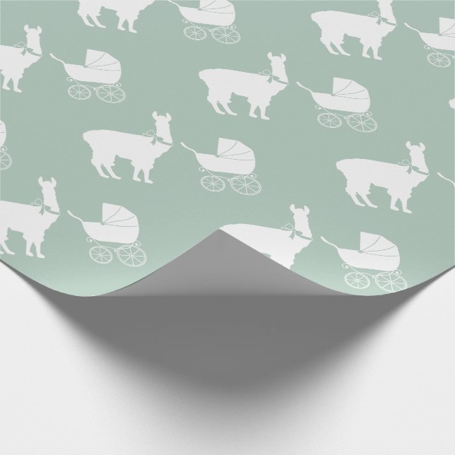 Llama Baby Shower Cute Green Gender Neutral Wrapping Paper (Corner)