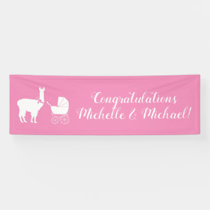 Llama Baby Shower Cute Pink Girl Banner