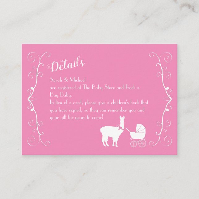 Llama Baby Shower Cute Pink Girl Enclosure Card (Front)