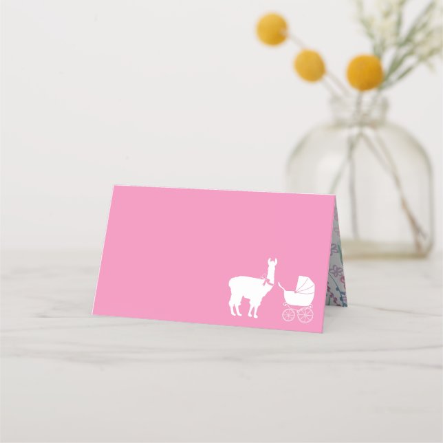 Llama Baby Shower Cute Pink Girl Place Card (Front)