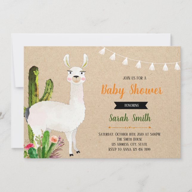 Llama baby shower fiesta invitation (Front)