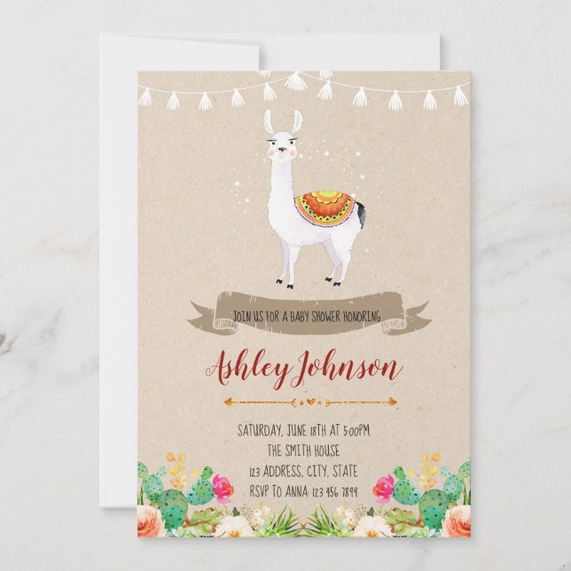 Llama baby shower invitation (Front)