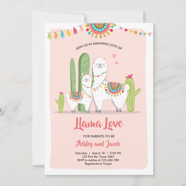 Llama baby shower invitation Llama Love Fiesta (Front)