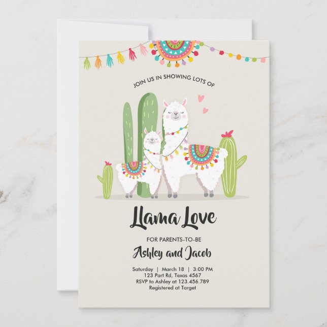 Llama baby shower invitation Llama Love Fiesta (Front)