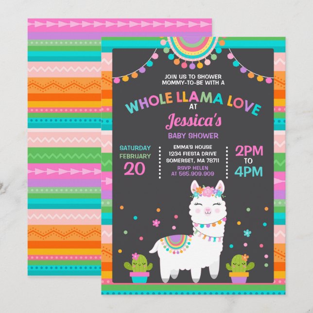 llama Baby Shower Invitation Whole Llama Love Baby (Front/Back)