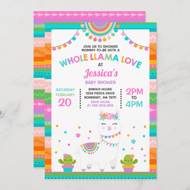 llama Baby Shower Invitation Whole Llama Love Baby (Front/Back)