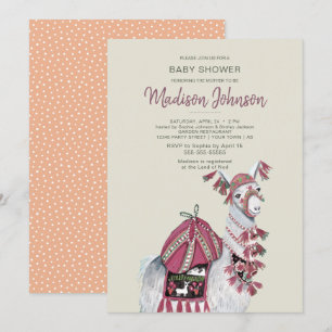 Llama   Baby Shower   Peach   Invitation