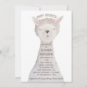 Llama Baby Shower   Sweet Watercolor Alpaca Animal Invitation