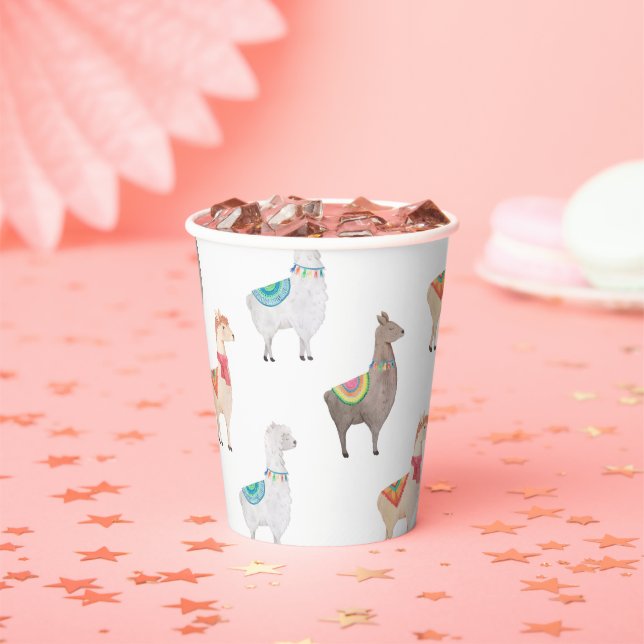 Llama Baby Shower | Watercolor Boho Alpaca Animal Paper Cups (Insitu)
