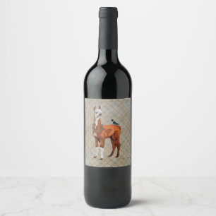 LLAMA & BIRD PLAID WINE LABEL