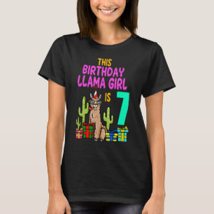 Llama Birthday 7th Birthday Party Girl Alpaca Hear T-Shirt