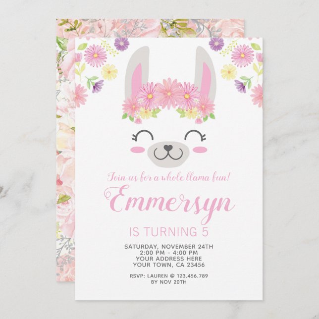 Llama Birthday Invitation (Front/Back)