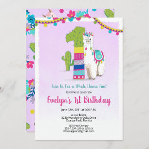 Llama Birthday Invitation - 1st Birthday Invites