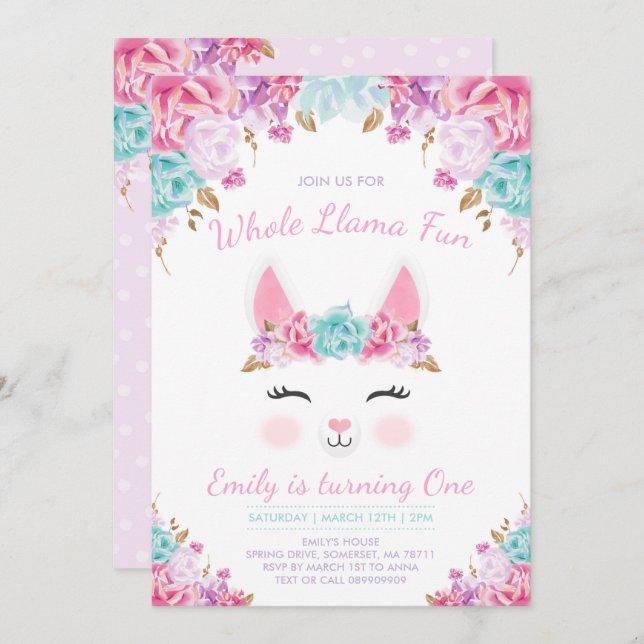 Llama Birthday Invitation Whole Llama Fun Party (Front/Back)