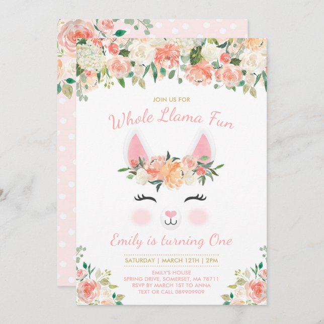 Llama Birthday Invitation Whole Llama Fun Party (Front/Back)