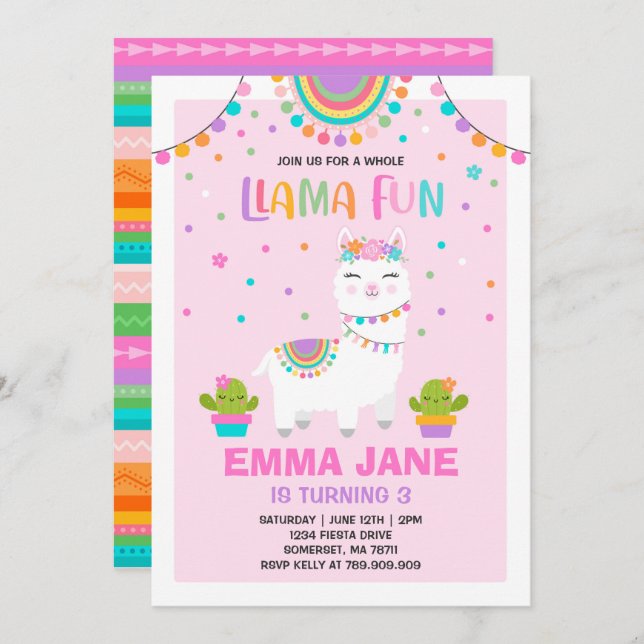 Llama Birthday Invitation Whole Llama Fun Party (Front/Back)