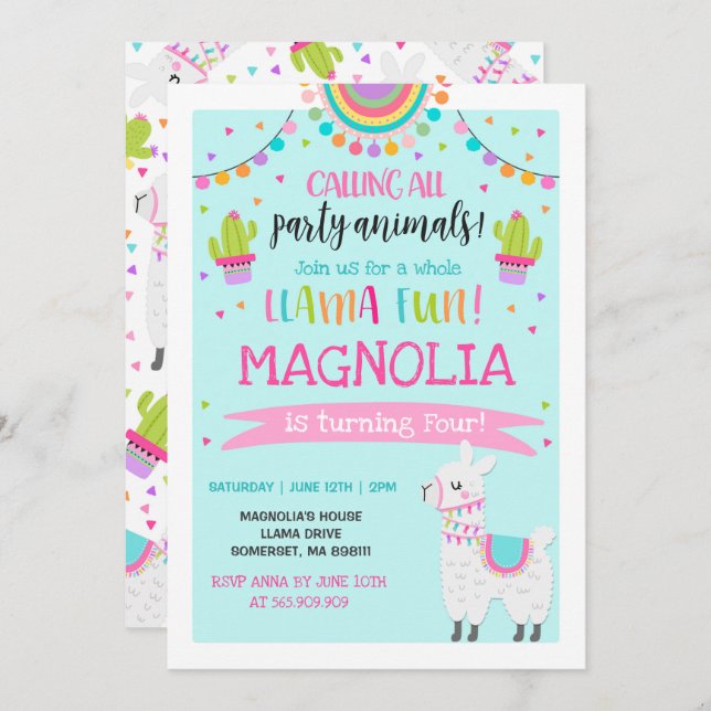 Llama Birthday Invitation Whole Llama Fun Party (Front/Back)