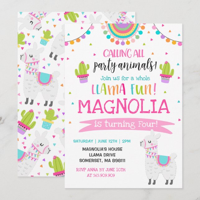 Llama Birthday Invitation Whole Llama Fun Party (Front/Back)