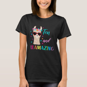 Llama Birthday Outfit For Girls Ten and Llamazing T-Shirt