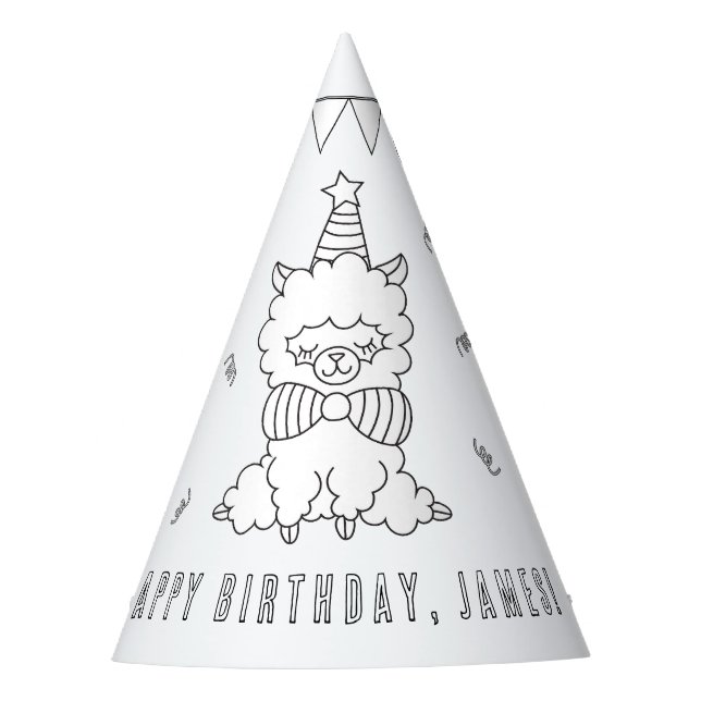Llama Birthday Party - Colour Your Own Party Hat (Front)