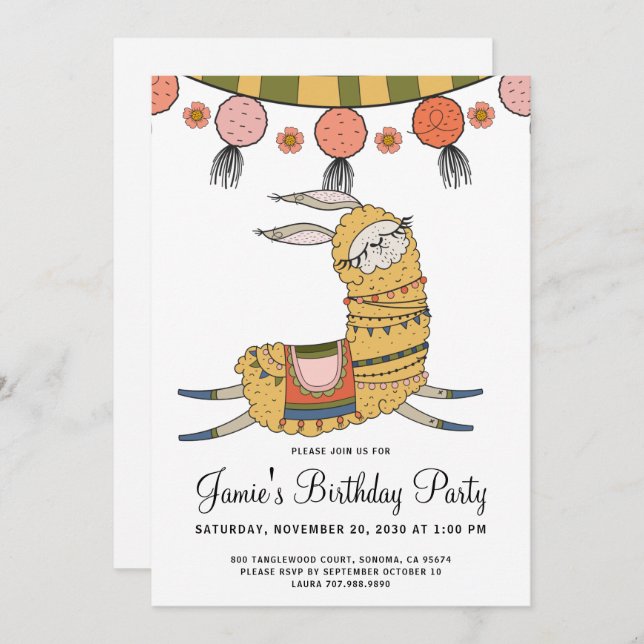Llama Birthday Party Invitation (Front/Back)