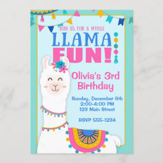 Llama Birthday Party Invitations
