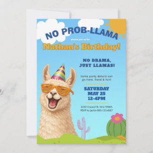 Llama Birthday Party Invite, No Prob-Llama Invitation