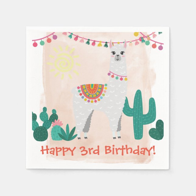 Llama Birthday Party Napkin (Front)