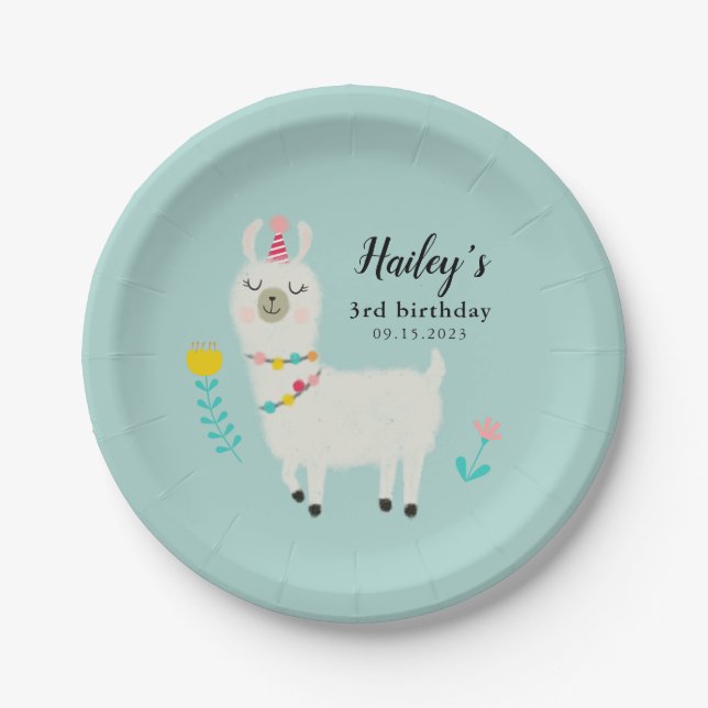 Llama Birthday Party Paper Plate (Front)